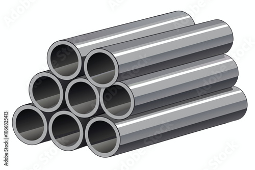 Stack of Metal Pipes Isolated on White Background.