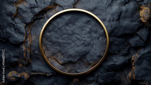 Gold metal round frame on a dark stone background