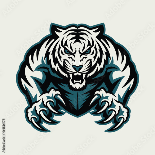 High definition vector illustration of a powerful white tiger with a fierce expression and sharp eyes.