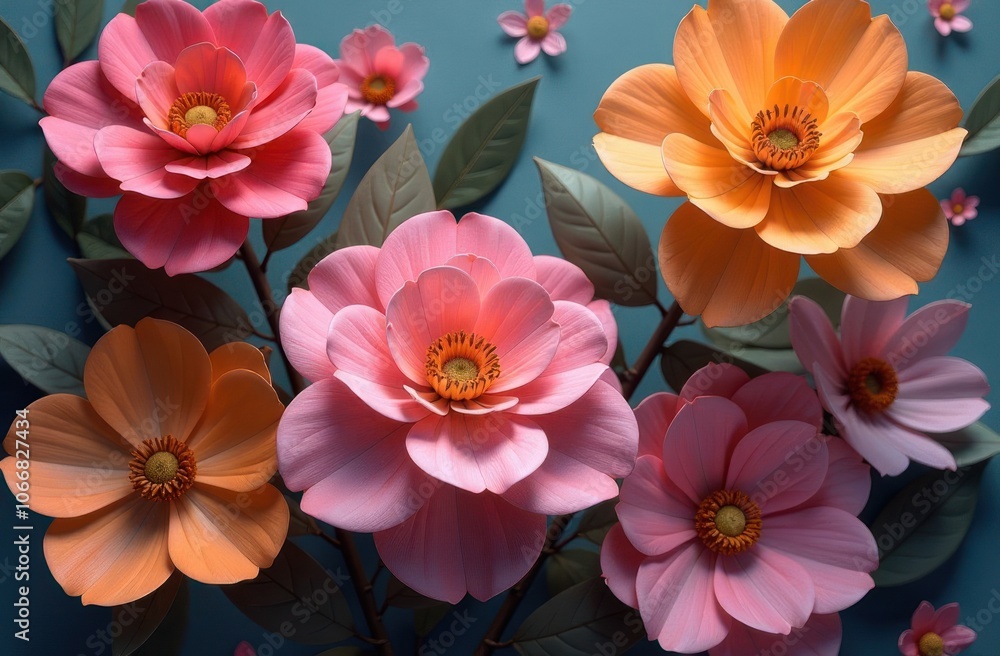 colorful art with lots of 3D flowers in vibrant array colorful art with lots of 3D flowers in vibrant array