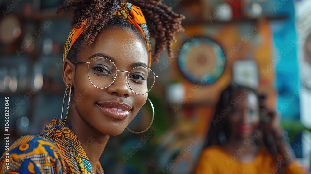 Obraz premium Portrait of a Young African American Woman Wearing Glasses with Confident Expression