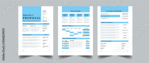  Simple Proposal, Project proposal and Project Plan layout design with 3 page full colorful concept design