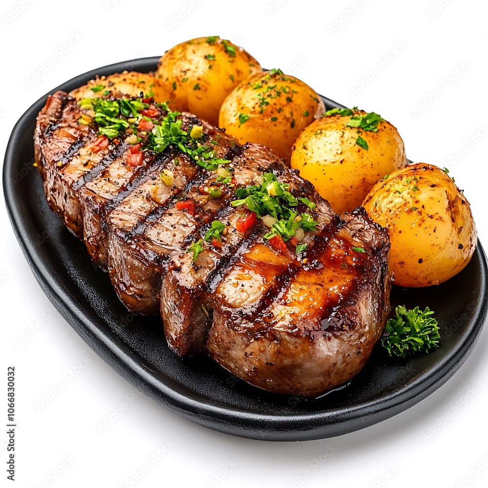 Grilled Steak with Potatoes and Herbs Isolated Grilled Steak with Potatoes and Herbs Isolated