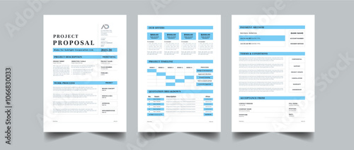  Simple Proposal, Project proposal and Project Plan layout design with 3 page full colorful concept design