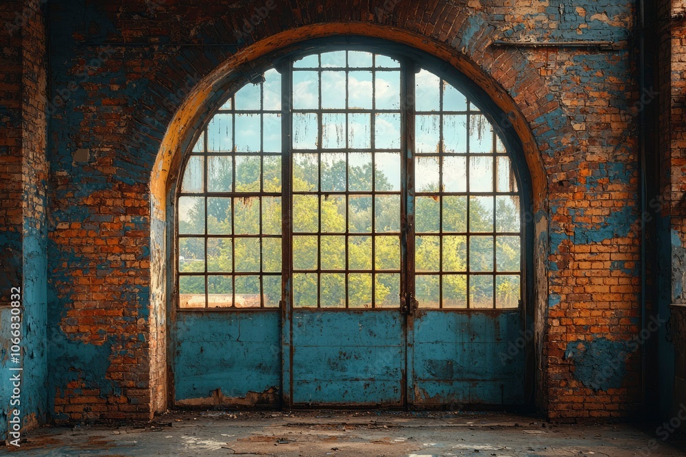 Arched Window in a Weathered Brick Building Arched Window in a Weathered Brick Building