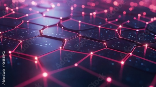 Digital hexagons connected by lines, symbolizing innovative tech and digital transformation