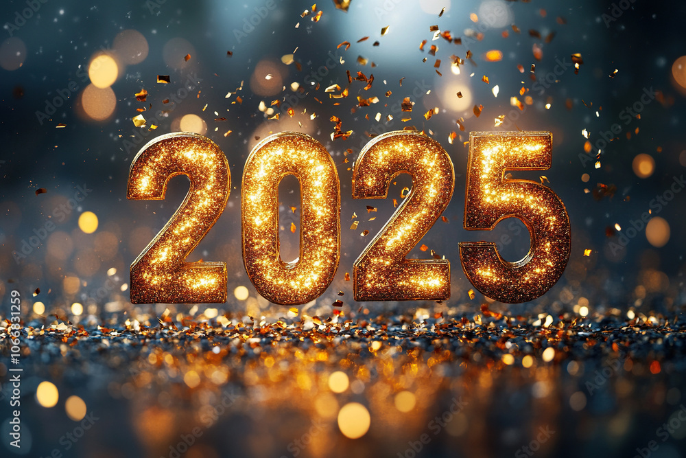 Golden inscription 2025 on golden bokeh background. Happy new year and merry christmas concept. Festive background. Golden inscription 2025 on golden bokeh background. Happy new year and merry christmas concept. Festive background.