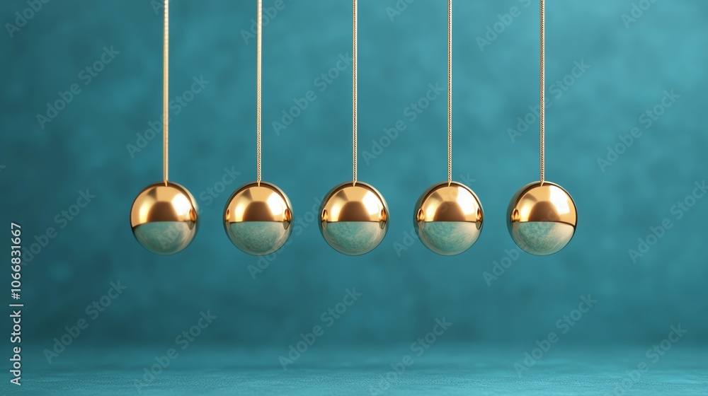 Newton's Cradle, golden balls in motion, white isolate background Newton's Cradle, golden balls in motion, white isolate background