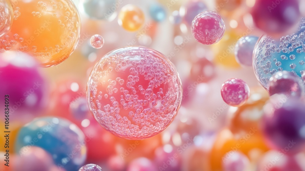 3D illustration of colorful stem cells under magnification, symbolizing medical research 3D illustration of colorful stem cells under magnification, symbolizing medical research