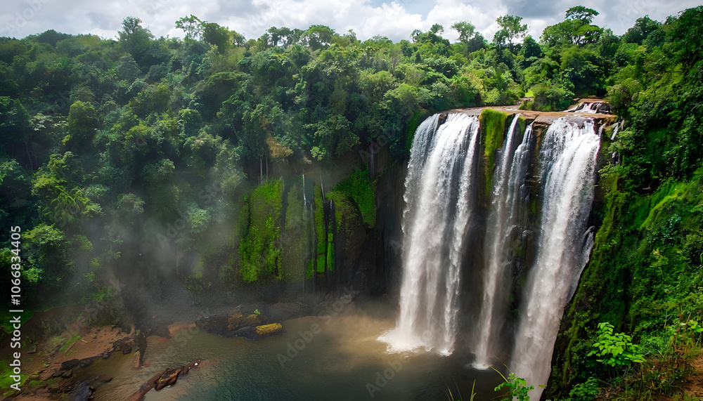 Naklejka premium The Majestic Wli Waterfalls in a Tropical Rainforest