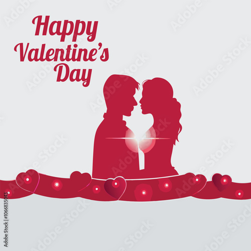 Happy Valentines Day illustration. Romantic silhouette of loving couple
