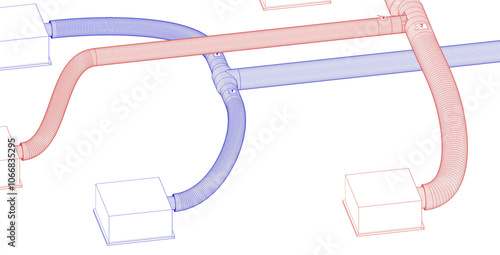 BIM (Building Information Modeling) ventilation system design 3d illustration.