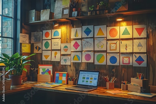 Wallpaper Mural Creative workspace with geometric art and laptop for inspirational design Torontodigital.ca