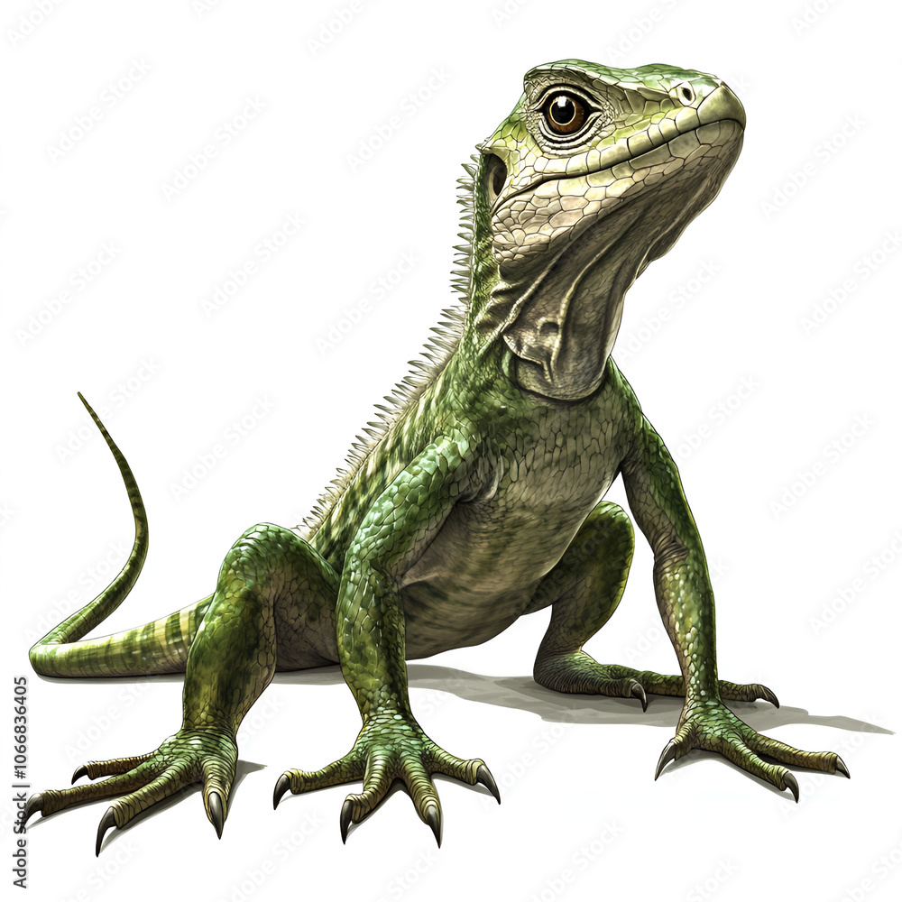 Obraz premium Detailed Green Iguana Portrait, Realistic Lizard Artwork