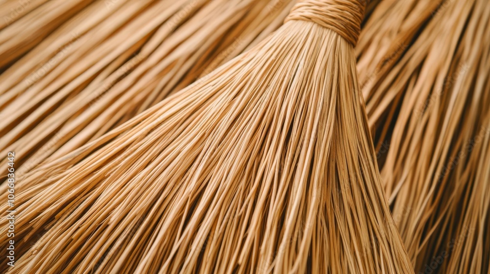 Close-up of handmade straw broom, rustic craftsmanship, earthy texture Close-up of handmade straw broom, rustic craftsmanship, earthy texture