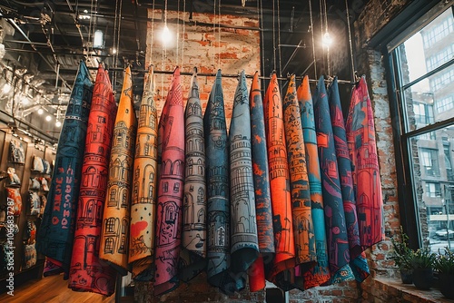Wallpaper Mural Colorful tapestries hanging in brick-lined urban store with intricate designs Torontodigital.ca
