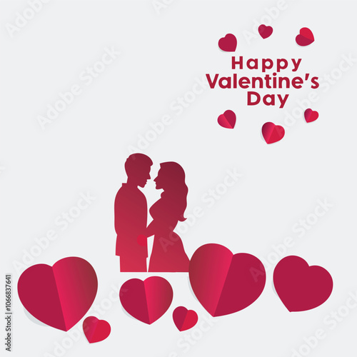 Happy Valentines Day illustration. Romantic silhouette of loving couple