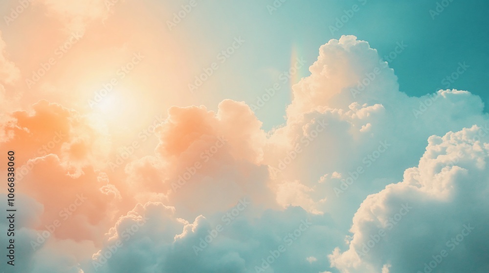A vibrant and colorful sunset sky with fluffy clouds. A vibrant and colorful sunset sky with fluffy clouds.