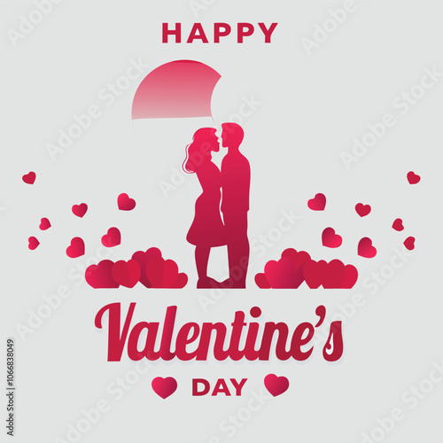 Happy Valentines Day illustration. Romantic silhouette of loving couple