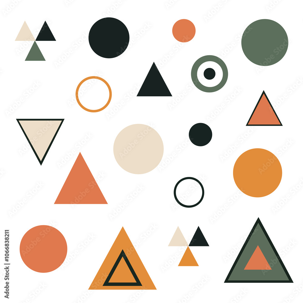 Minimalist Abstract Set of Geometric Shapes in Boho Style – Circles and Triangles Pattern in Earth Tones for Modern Wall Art, Interior Decor Minimalist Abstract Set of Geometric Shapes in Boho Style – Circles and Triangles Pattern in Earth Tones for Modern Wall Art, Interior Decor