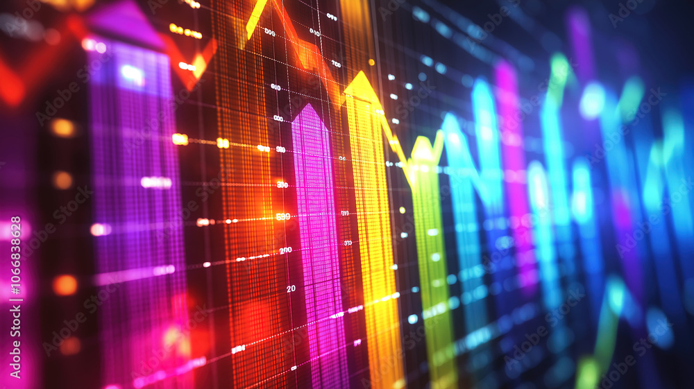 Fototapeta premium Visualizing business challenges with a graph showing arrows trending downwards reflecting economic