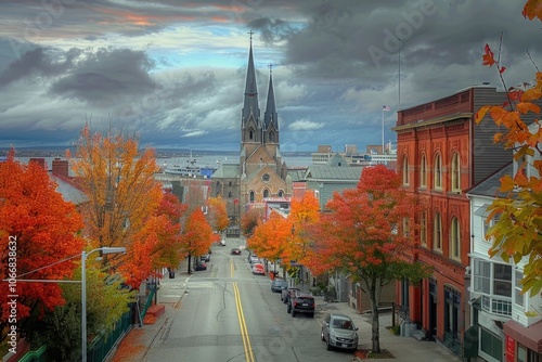 State Of Maine. Tower and Skyline Views of Downtown Portland Landscape photo