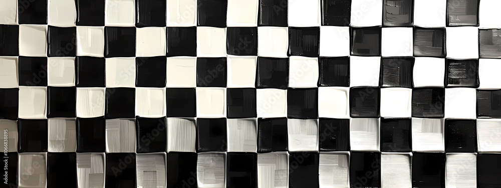 Fototapeta premium Abstract black and white checkered pattern with glossy paint finish, creating a vibrant visual effect.