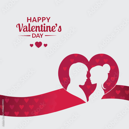 Happy Valentines Day illustration. Romantic silhouette of loving couple