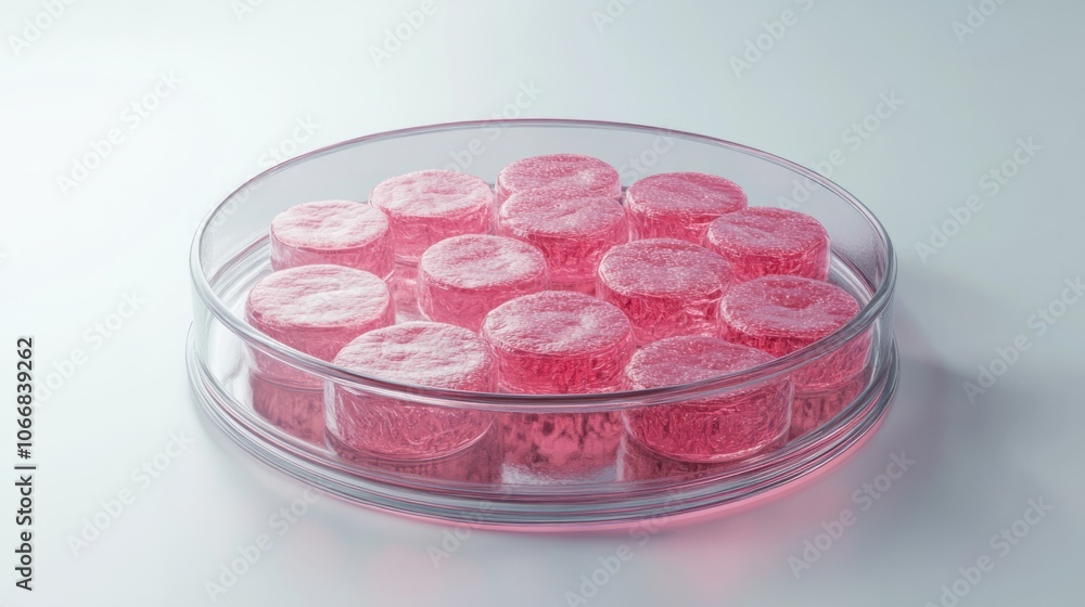 Digital rendering of stem cells in a petri dish, showcasing innovation in cellular therapy Digital rendering of stem cells in a petri dish, showcasing innovation in cellular therapy