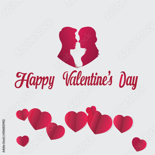 Happy Valentines Day illustration. Romantic silhouette of loving couple