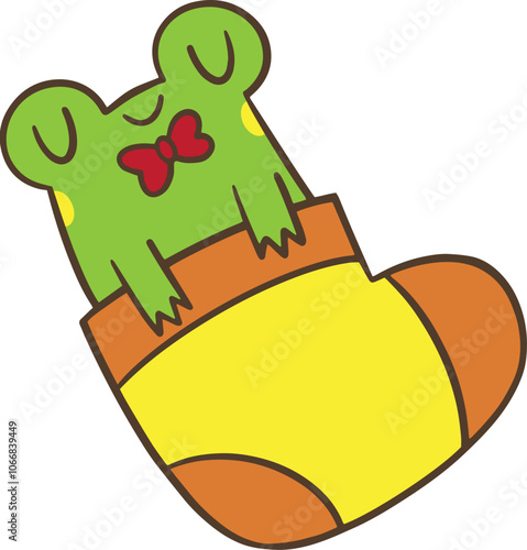 Adorable Green Frog in a Sock Cartoon Character