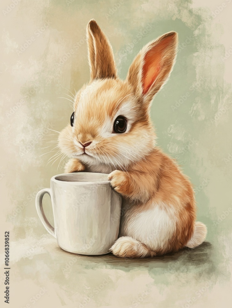Fototapeta premium Cute Bunny Drinking Tea