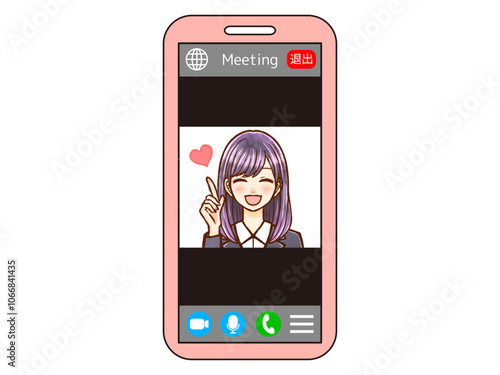 携帯電話でWEB会議するOLのイラスト素材