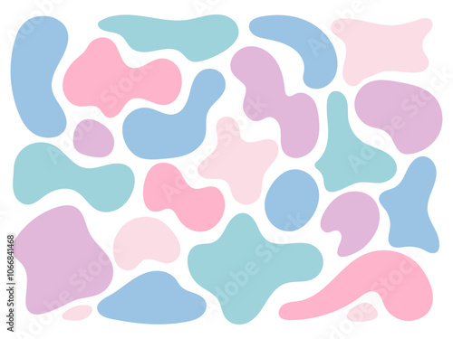 Collection of colored Liquid organic shapes. Irregular abstract geometric Form. Random Deform Fluid blob spot stain. Design elements. Vector illustration