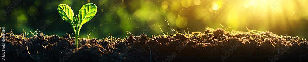 A small green plant is growing in the dirt A small green plant is growing in the dirt