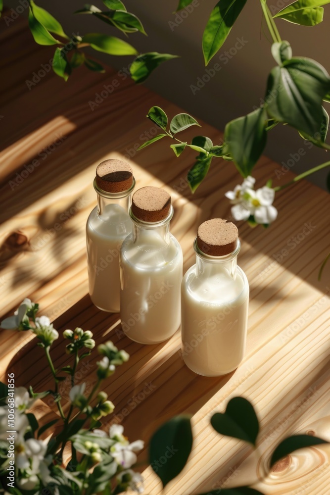 Milk Bottles on Table Milk Bottles on Table