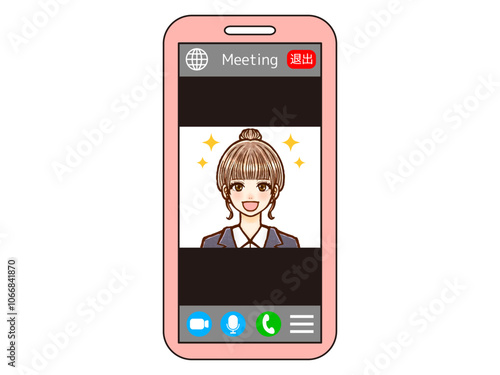 携帯電話でWEB会議するOLのイラスト素材3