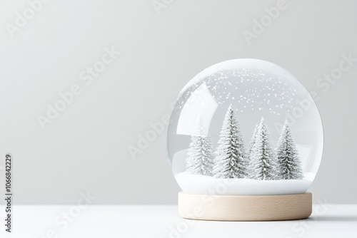 Minimalist Snow Globe with Pine Trees and Snowflakes for Winter Decor photo