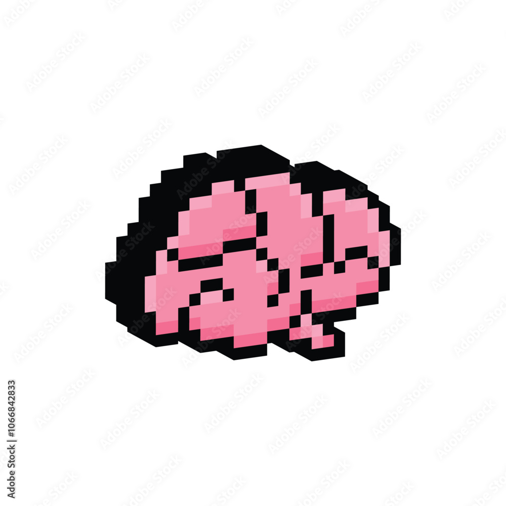 Fototapeta premium isometric pixel brain icon. Vector pixel art brain 8 bit logo for game