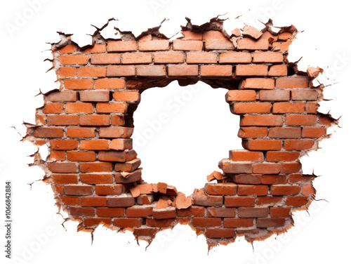 PNG Hole bricks wall white background deterioration. photo