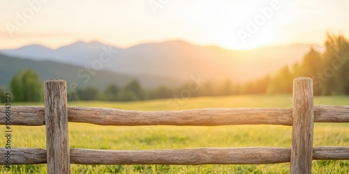 Scenic countryside view with a wooden fence and a sunset backdrop.