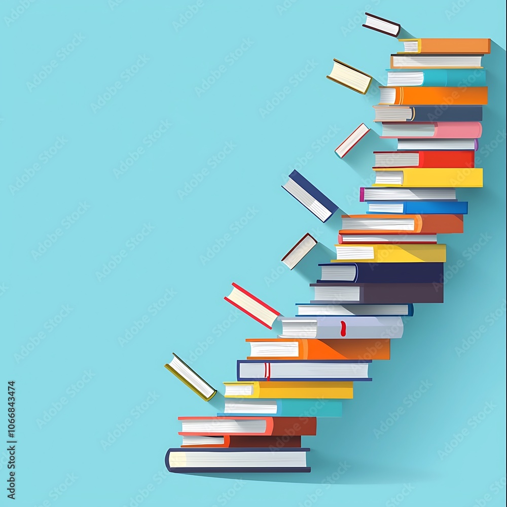 A stack of books is piled up in a way that they look like they are falling A stack of books is piled up in a way that they look like they are falling