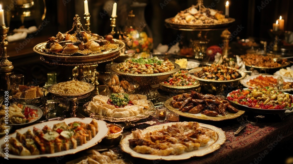 Fototapeta premium An opulent feast featuring a variety of international dishes
