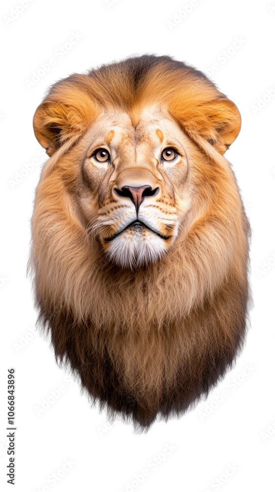 Obraz premium Portrait of a majestic lion with thick mane on transparent background