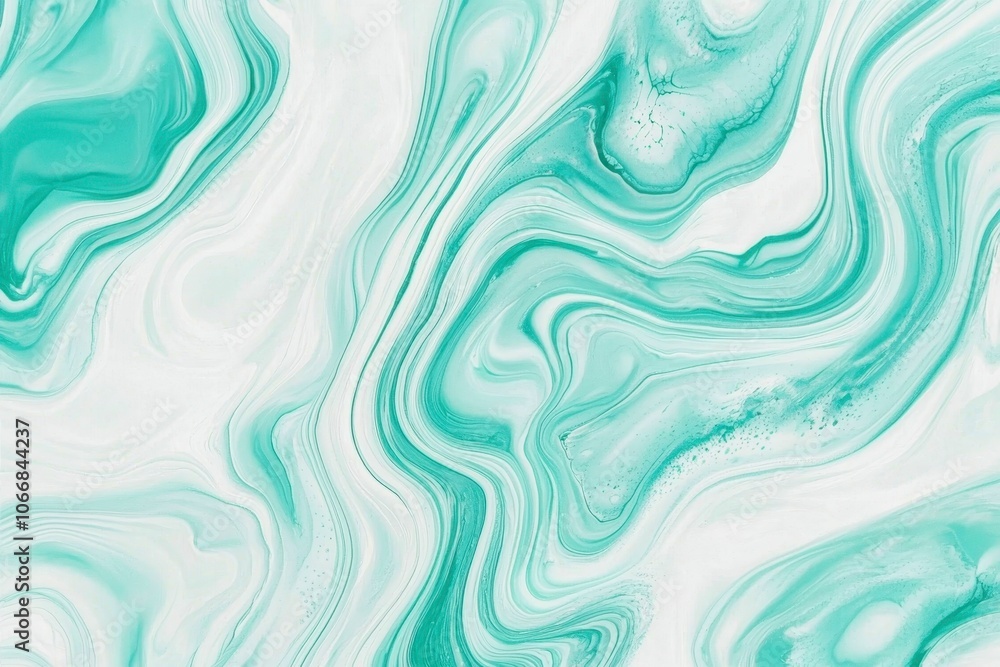 Obraz premium Abstract Swirling Colors Painting in Shades of Blue, Green, and White