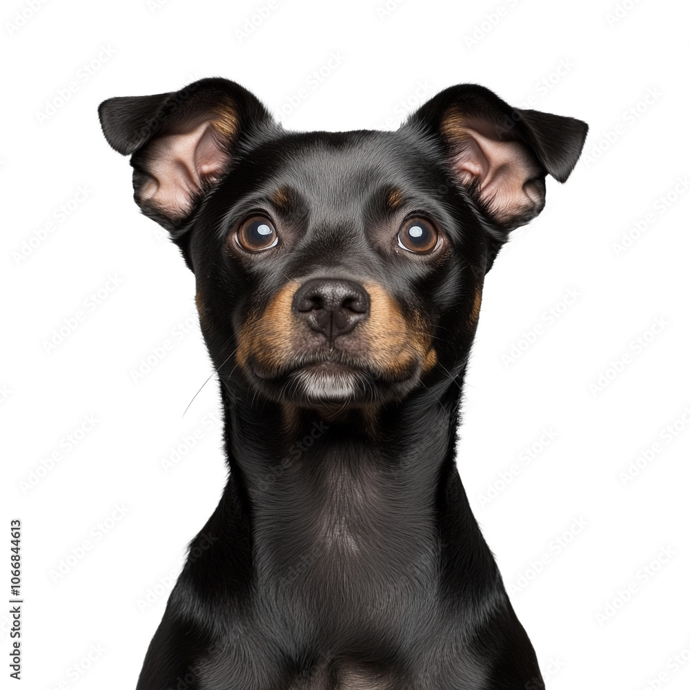 Small black and tan dog with pointed ears on transparent background Small black and tan dog with pointed ears on transparent background