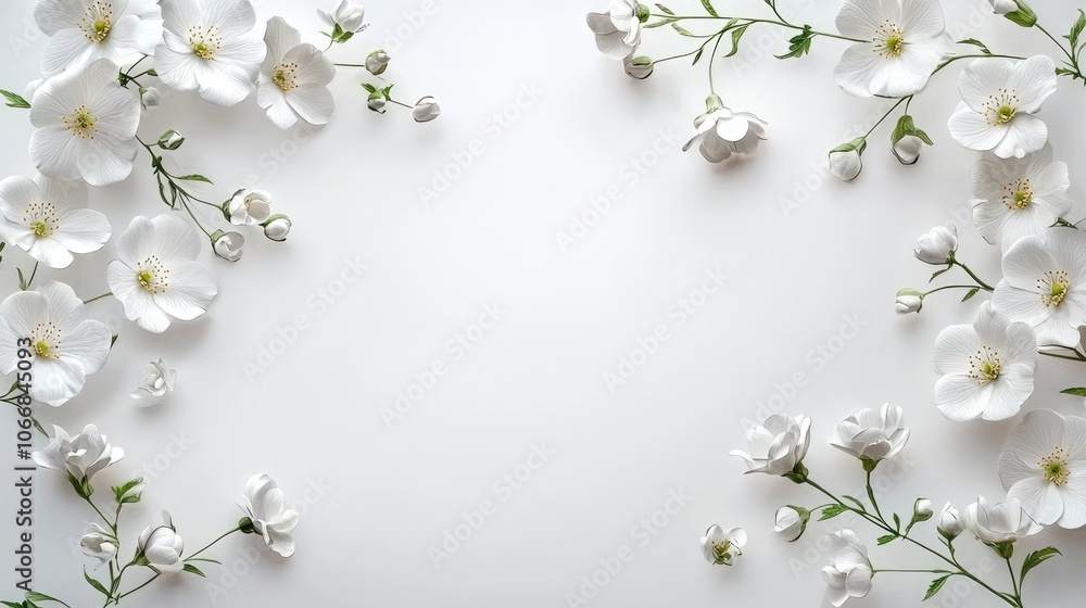 White Flowers with Green Stems on White Background White Flowers with Green Stems on White Background