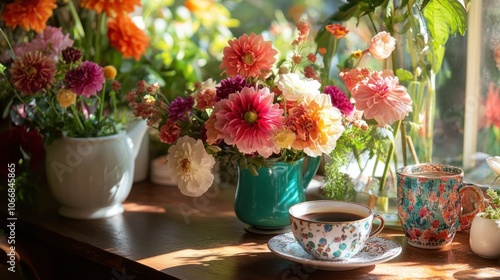 Wallpaper Mural Bright flowers and a Sunday morning coffee setup, perfect for a peaceful start to the day Torontodigital.ca