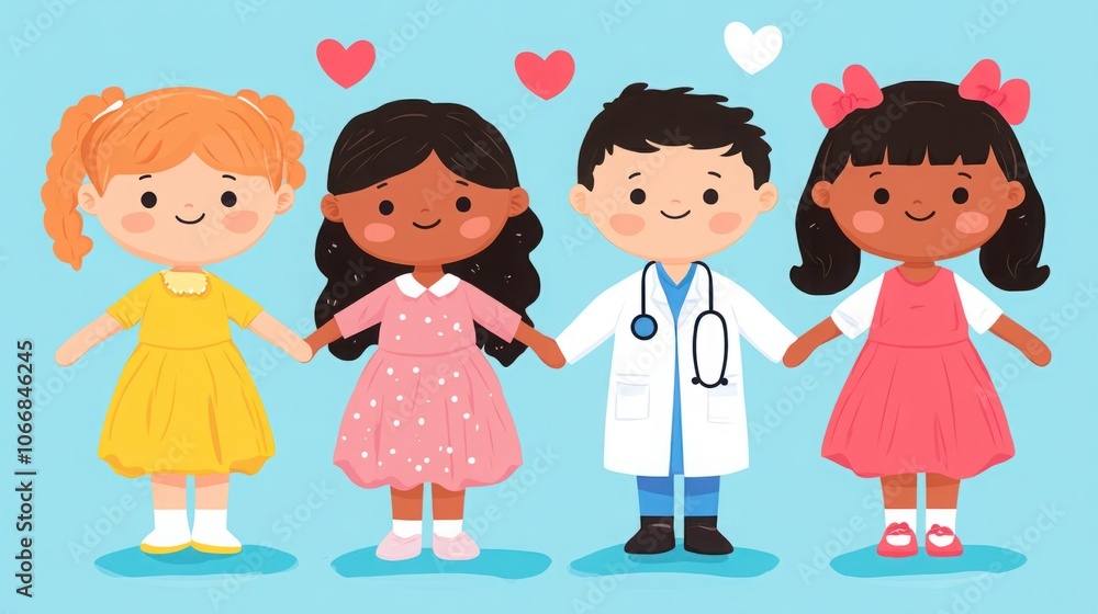 Children with Doctor in Welcoming Clinic Environment Children with Doctor in Welcoming Clinic Environment