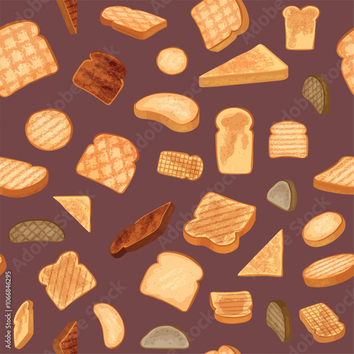 toasts pattern. fried fresh bread for snack sandwiches. vector seamless background